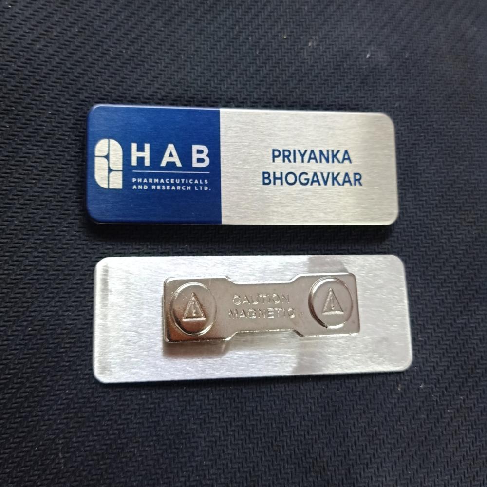 Personalized Name Badges - Metal, 1x3 Inches, Multi Color | Pin Type, Magnetic Feature, Custom Logo Design