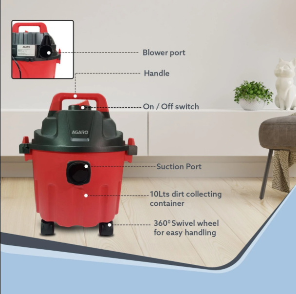 AGARO Rapid 1000-Watt, 10-Litre, with Blower Function Wet & Dry Vacuum Cleaner   33398