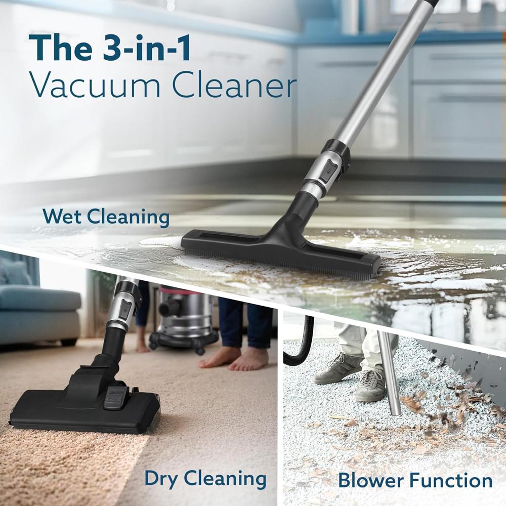 AGARO Ace Wet & Dry Vacuum Cleaner for Home, 1600 Watts, 21.5 kPa Suction Power, 21 litres Tank Capacity, for Home Use, Blower Function, Washable 3L Dust Bag, Stainless Steel Body 33290