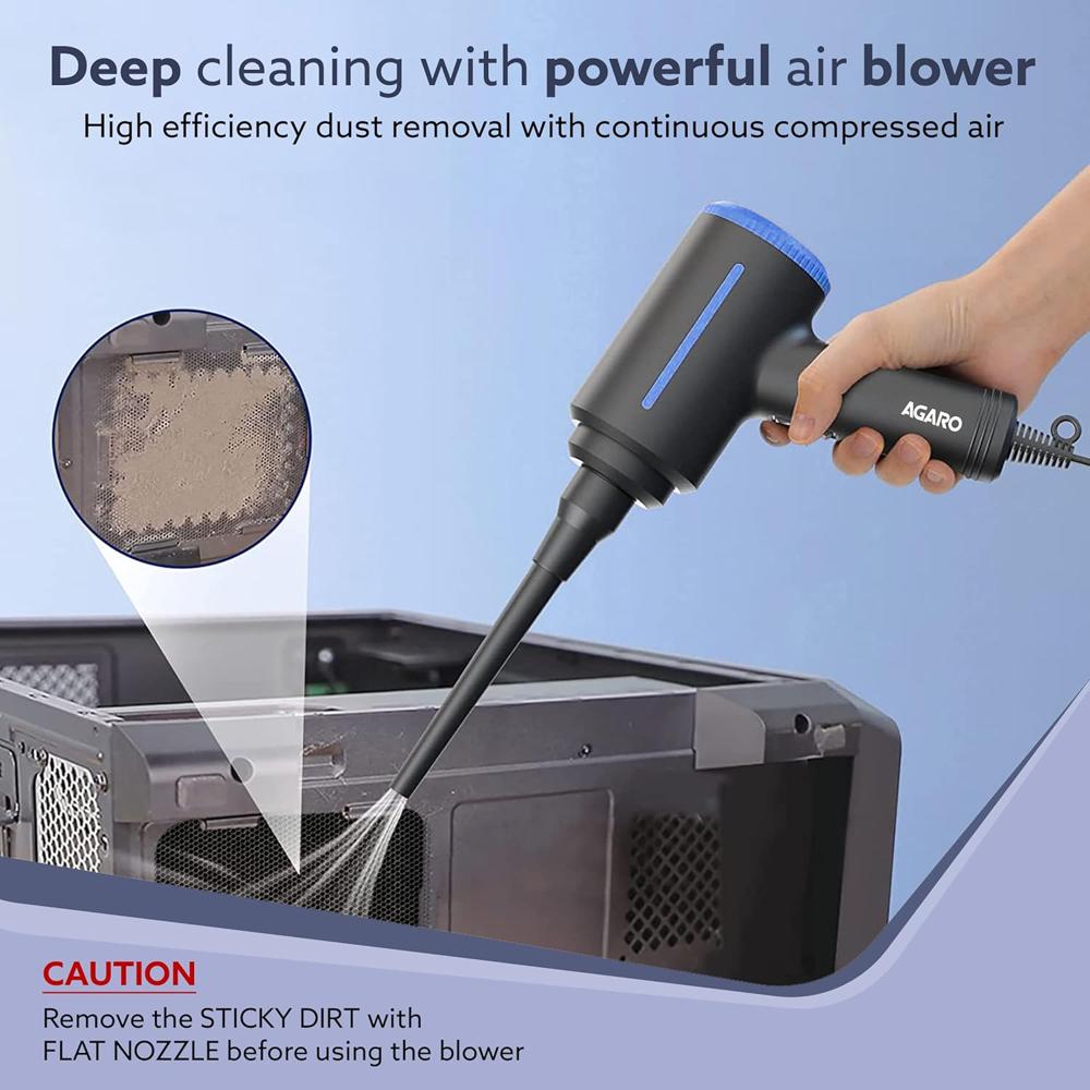 AGARO Compressed Air Duster,Air Blower, Powerful 48000 RPM, Variable Speed, Copper Motor, Air Spray/Blower for Electronics & Inflatables, Dust Cleaner for Computer, Laptop, Home, Car & Office 33994