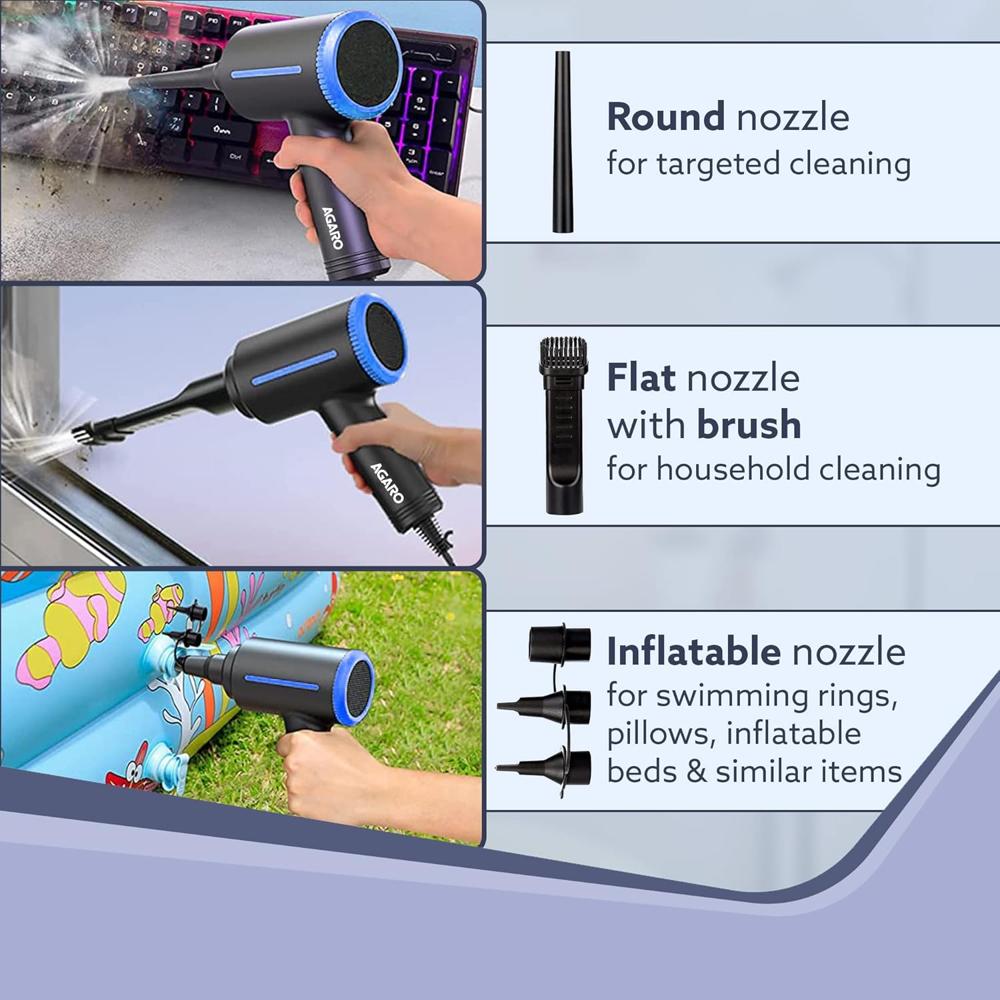 AGARO Compressed Air Duster,Air Blower, Powerful 48000 RPM, Variable Speed, Copper Motor, Air Spray/Blower for Electronics & Inflatables, Dust Cleaner for Computer, Laptop, Home, Car & Office 33994