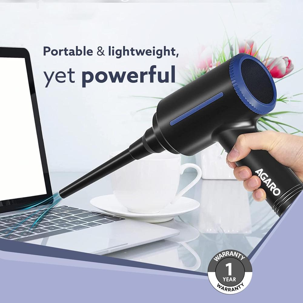 AGARO Compressed Air Duster,Air Blower, Powerful 48000 RPM, Variable Speed, Copper Motor, Air Spray/Blower for Electronics & Inflatables, Dust Cleaner for Computer, Laptop, Home, Car & Office 33994