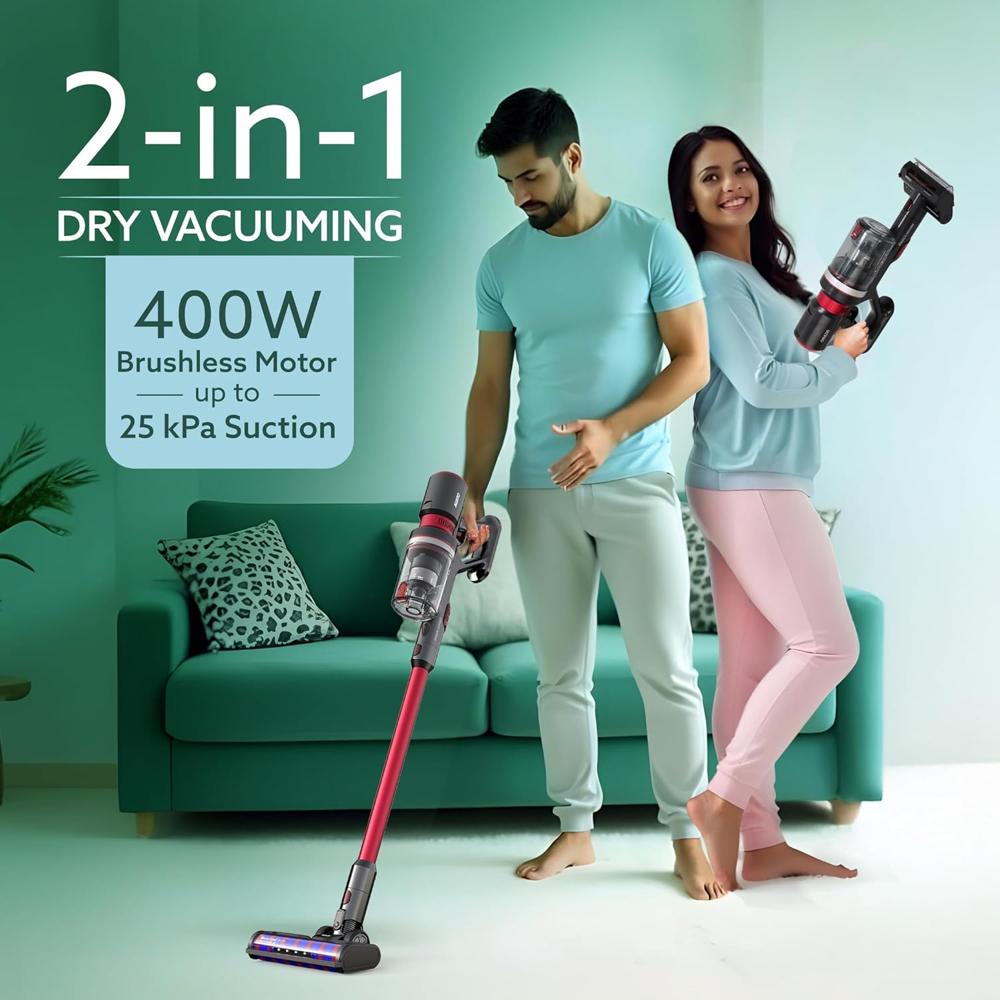 AGARO Supreme Cordless Stick Vacuum Cleaner, for Home Use, 2in1 Handheld & Stick, 400W Brushless Motor, 25 kPa Suction Power, 3 Adjustable Suction Modes, Adjustable Head, Bagless Dry Vacuuming 33830