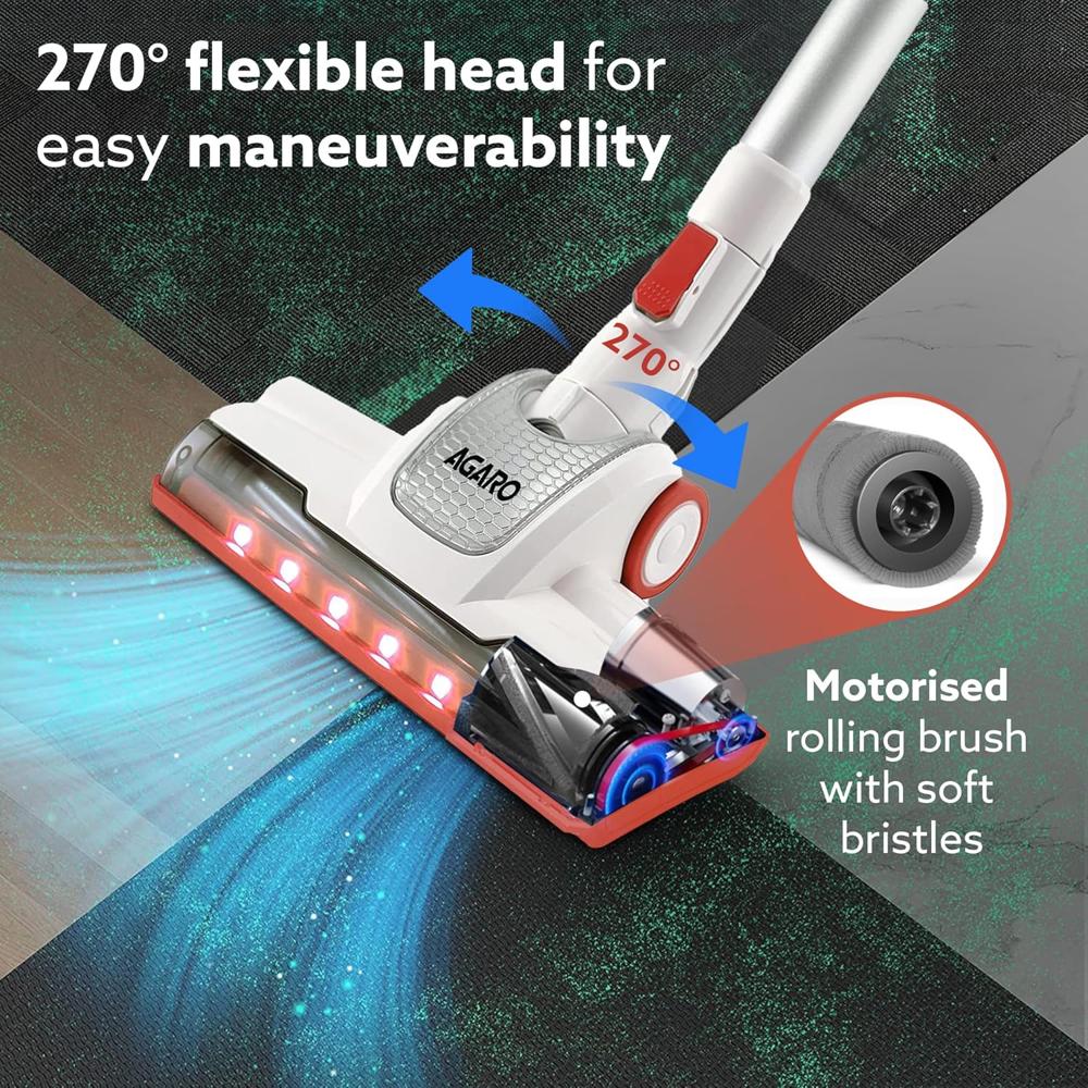 AGARO Regency Cordless Stick Vacuum Cleaner, Dry Vacuuming, 2 Suction Modes, 7 kPa Suction Power, Rechargeable Battery, Deep Clean Carpet to Hard Floor 33999