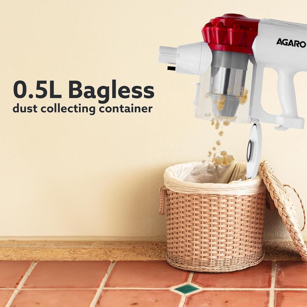 AGARO Regency Cordless Stick Vacuum Cleaner, Dry Vacuuming, 2 Suction Modes, 7 kPa Suction Power, Rechargeable Battery, Deep Clean Carpet to Hard Floor 33999