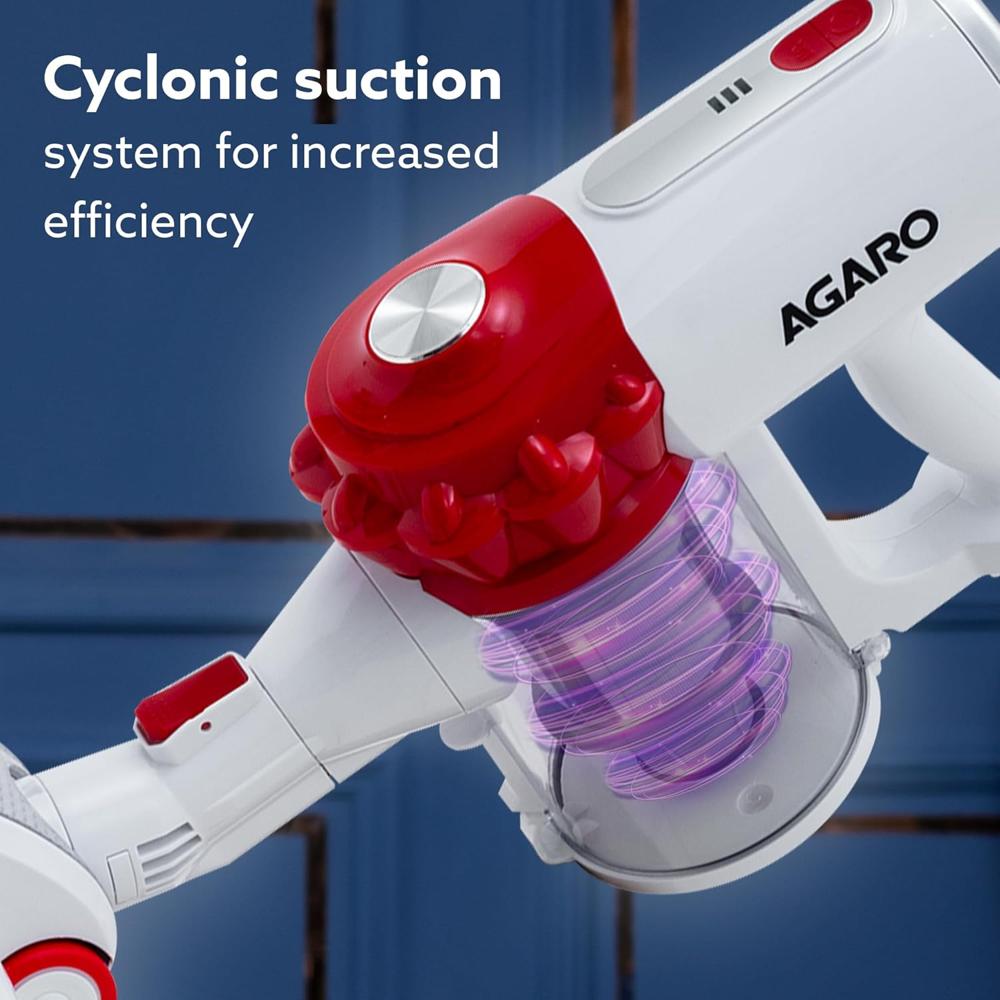 AGARO Regency Cordless Stick Vacuum Cleaner, Dry Vacuuming, 2 Suction Modes, 7 kPa Suction Power, Rechargeable Battery, Deep Clean Carpet to Hard Floor 33999
