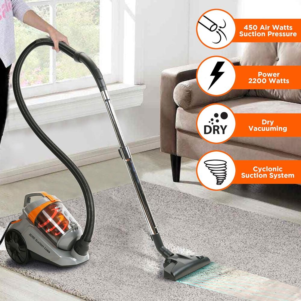 AGARO Empire 2200 Watts Bagless Vacuum Cleaner, for Home & Office, Cyclonic Suction System, Dry Vacuuming, 450 Air Watts Suction Powe 33425