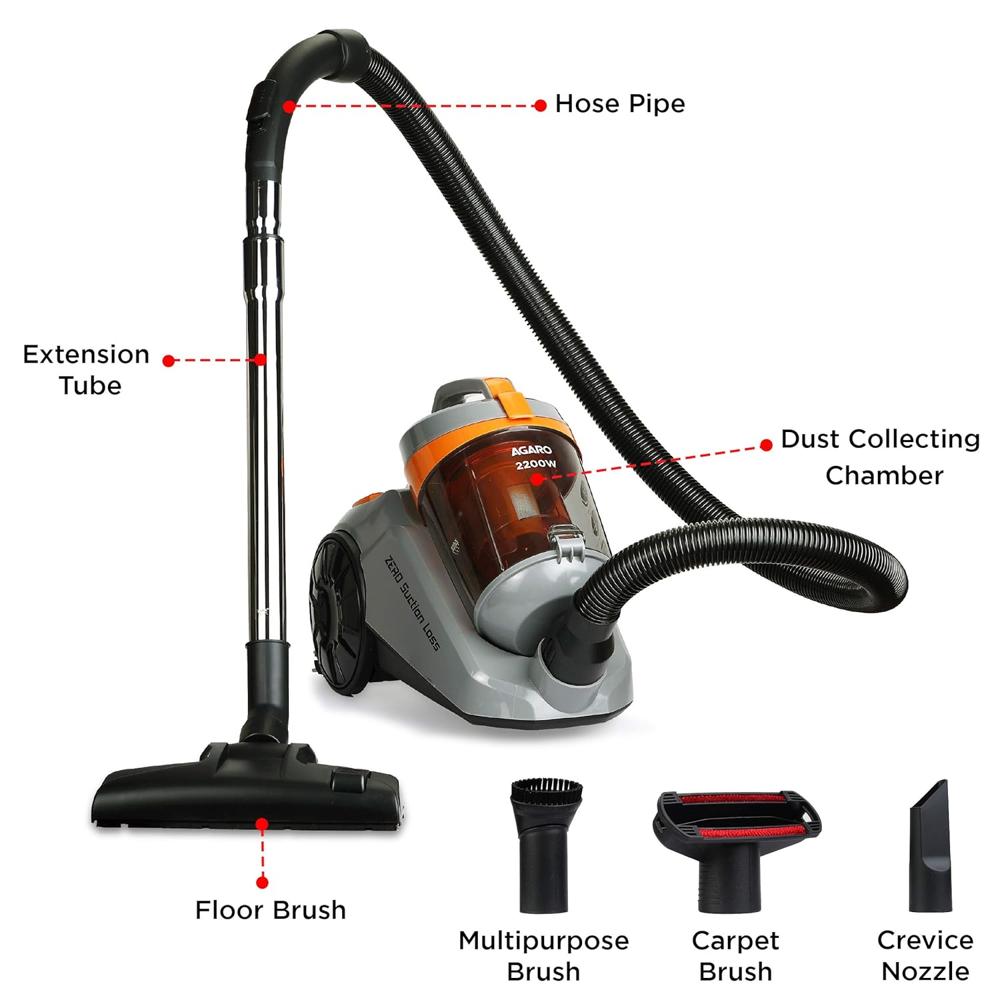 AGARO Empire 2200 Watts Bagless Vacuum Cleaner, for Home & Office, Cyclonic Suction System, Dry Vacuuming, 450 Air Watts Suction Powe 33425