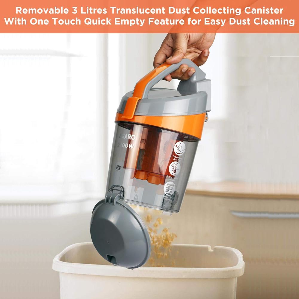AGARO Empire 2200 Watts Bagless Vacuum Cleaner, for Home & Office, Cyclonic Suction System, Dry Vacuuming, 450 Air Watts Suction Powe 33425