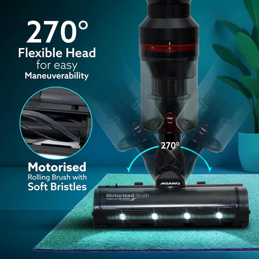 AGARO Imperial Cordless Stick Vacuum Cleaner, 2in1 Handheld & Stick, 500W Brushless Motor, 28 kPa Suction Power, 3 Adjustable Suction Modes, Rechargeable, Rotary Brush, Bagless 34044