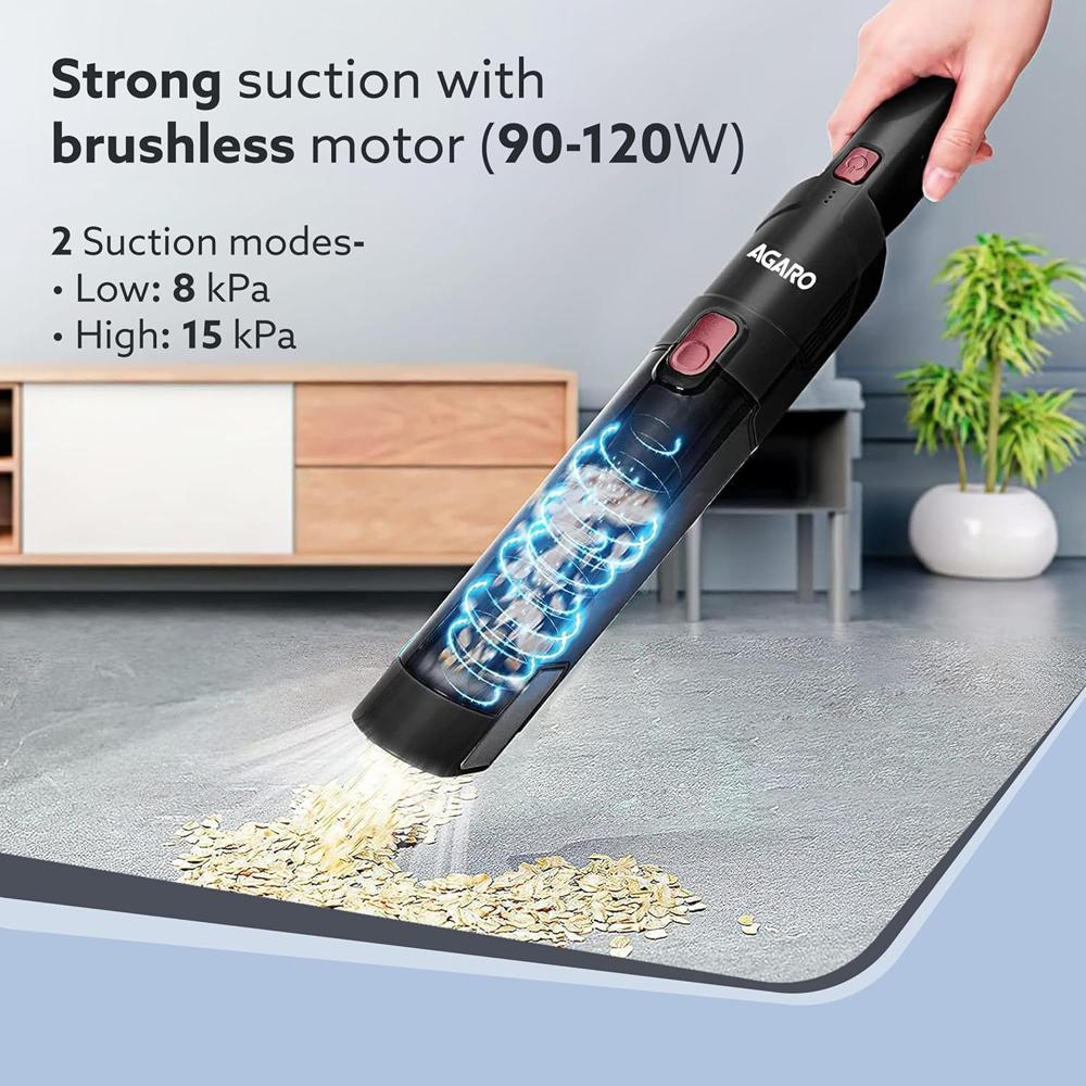 AGARO Sapphire Hand Held Vacuum Cleaner,Up to 15 kPa Powerful Suction with Fast Charging Dock, Rechargeable Portable Powerful Cleaner 34050