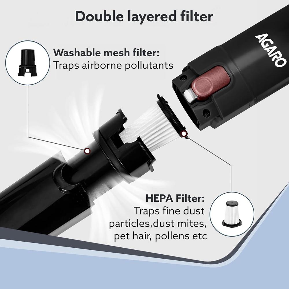 AGARO Sapphire Hand Held Vacuum Cleaner,Up to 15 kPa Powerful Suction with Fast Charging Dock, Rechargeable Portable Powerful Cleaner 34050