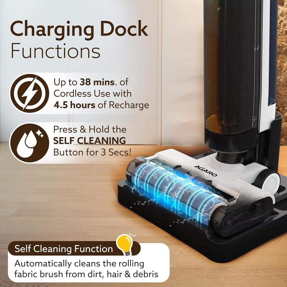 AGARO Royal Mop & Vacuum Cleaner, Wet & Dry Cleaner for Multi-Type Hard Floor, HEPA Filter, Lightweight Cordless, Brushless Motor, Smart Display  34300