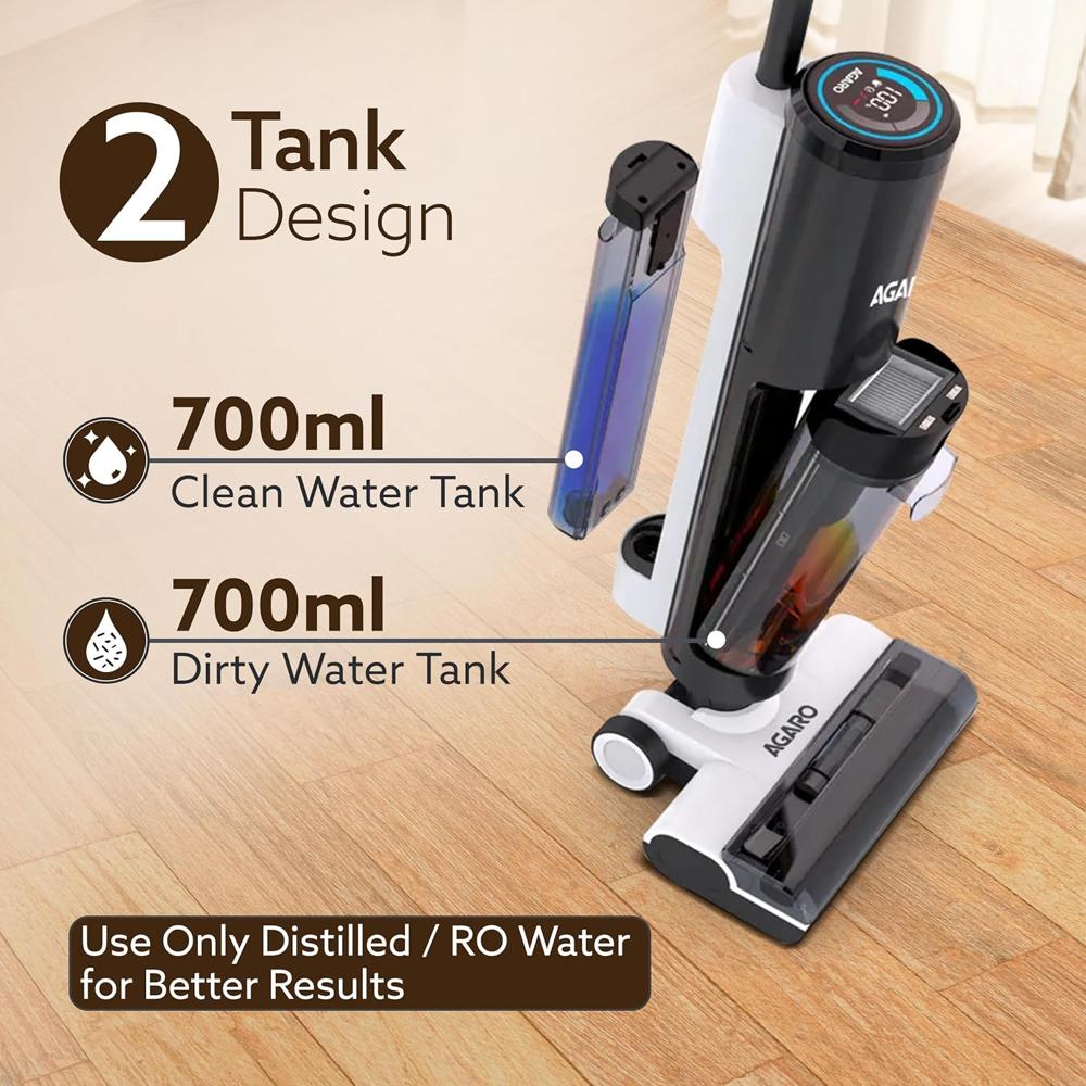 AGARO Royal Mop & Vacuum Cleaner, Wet & Dry Cleaner for Multi-Type Hard Floor, HEPA Filter, Lightweight Cordless, Brushless Motor, Smart Display  34300