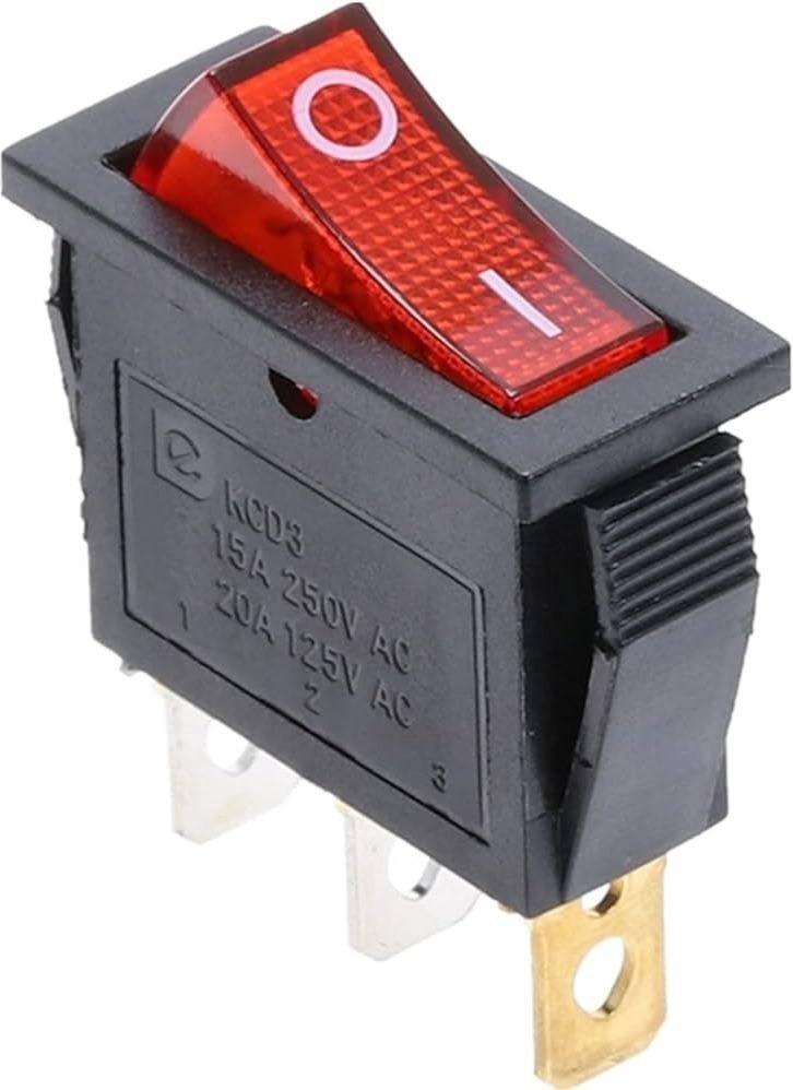 3 Pin Big Size Squre Shape Red Light SPST Rocker Switch