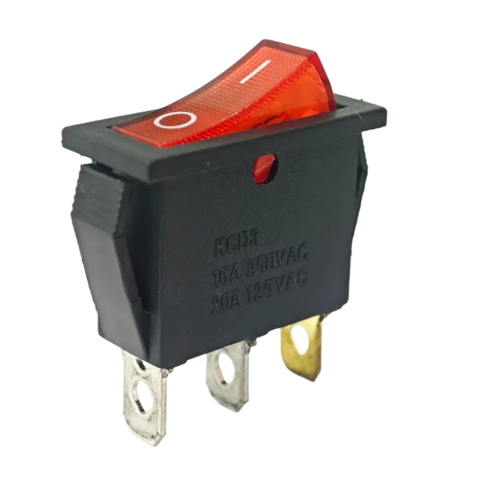 3 Pin Big Size Squre Shape Red Light SPST Rocker Switch