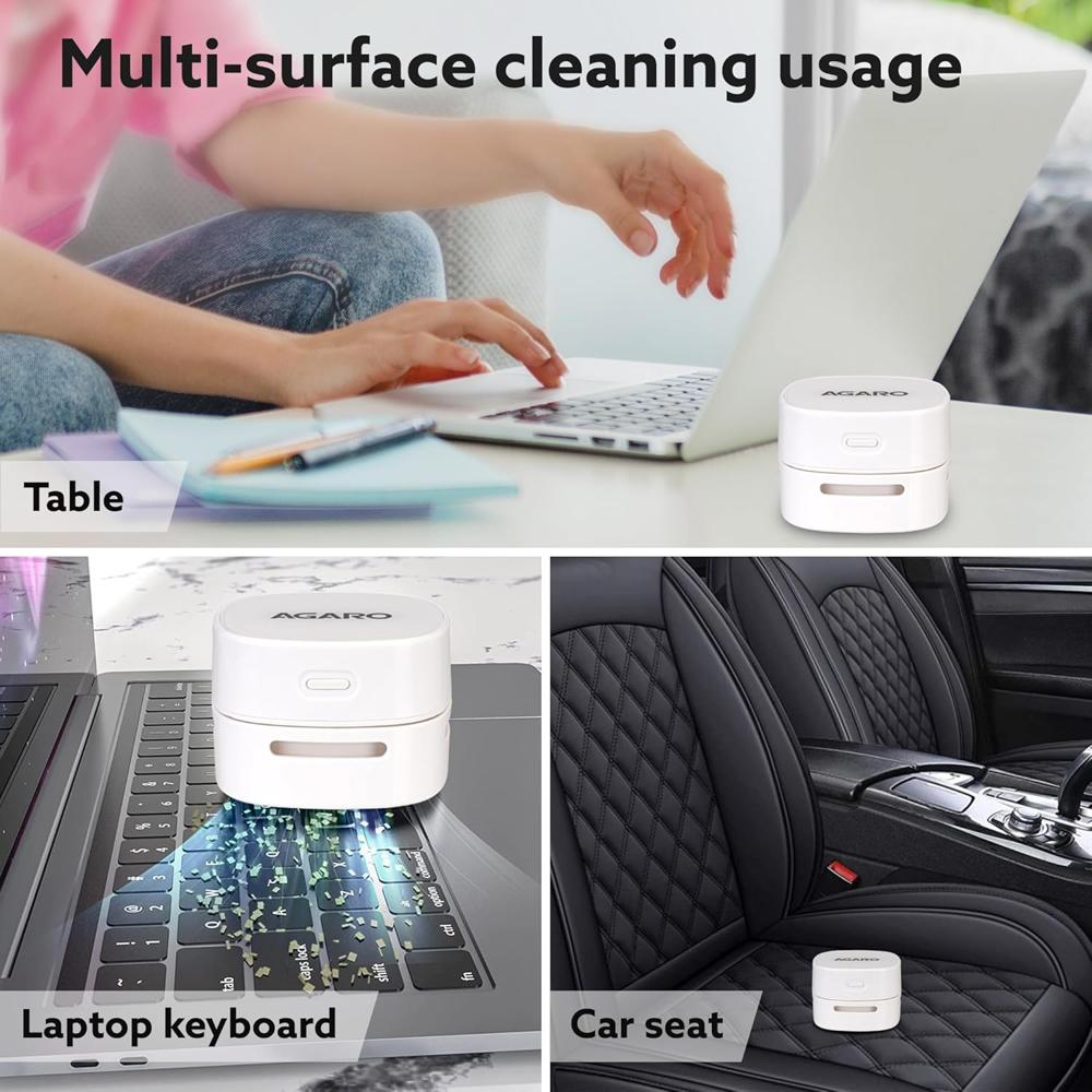 AGARO Crown Mini Desk Vacuum Cleaner, Battery Operated, Use Upto 2.5 Hours, Mini Cordless Sweeper for Cleaning 34210