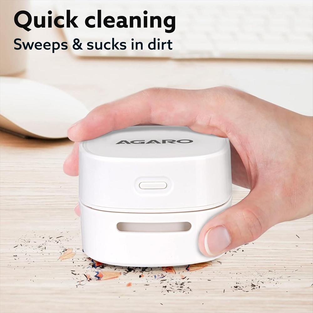 AGARO Crown Mini Desk Vacuum Cleaner, Battery Operated, Use Upto 2.5 Hours, Mini Cordless Sweeper for Cleaning 34210