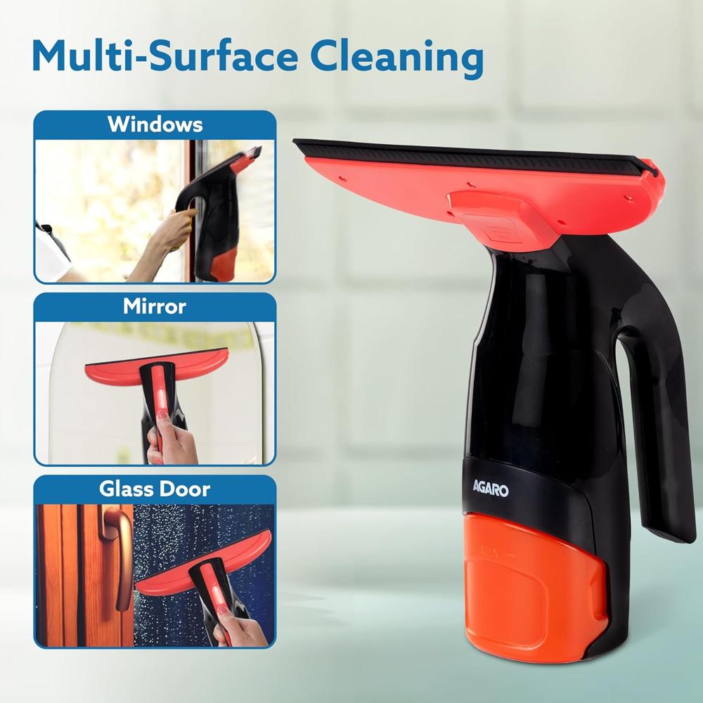AGARO Delite Electric Glass Vacuum Cleaner, Spray & Vacuum, 28 Cm Suction Blade, Cordless, 360 ML Spray Bottle