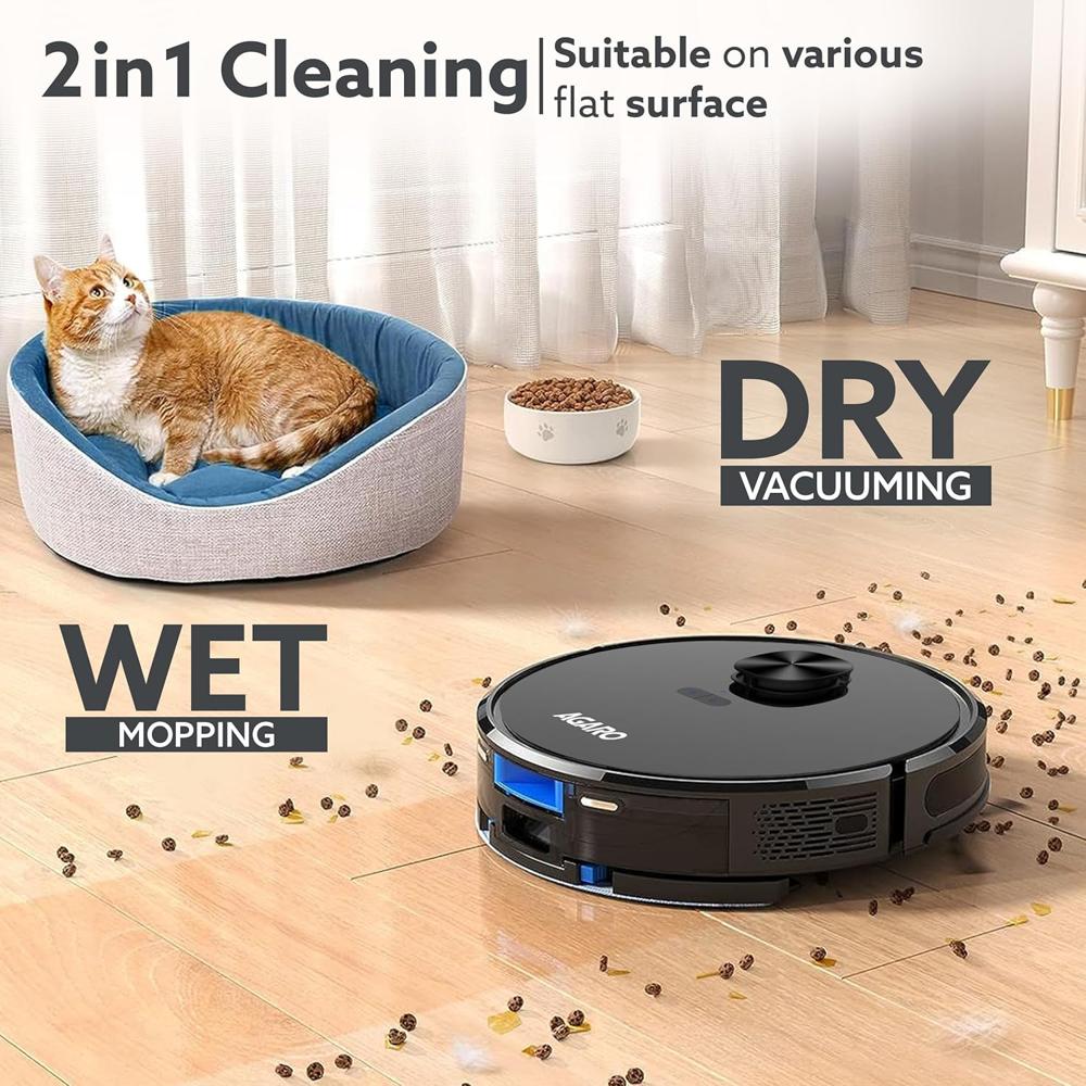AGARO Alpha Robot Vacuum Cleaner, Brush, Dry Vacuum & Wet Mop, Automatic Cleaning, Upto 3200Pa Strong Suction, Rechargeable 34074