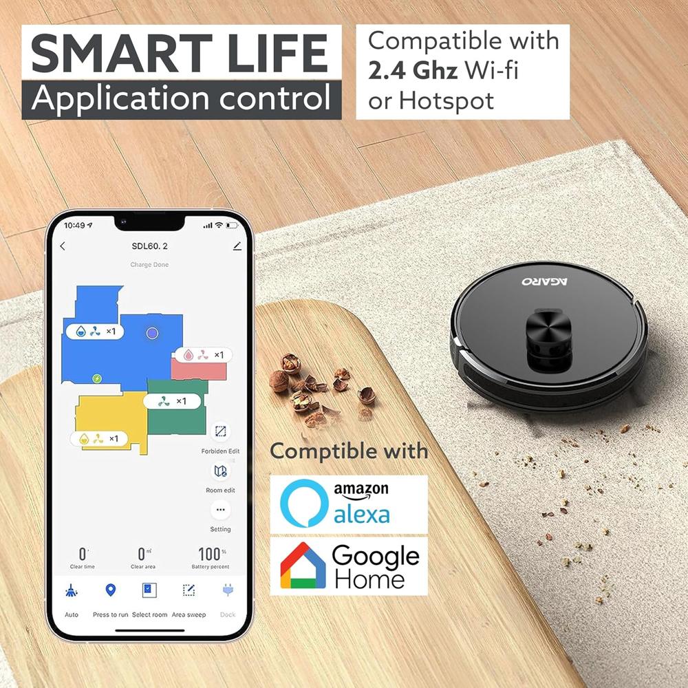 AGARO Alpha Robot Vacuum Cleaner, Brush, Dry Vacuum & Wet Mop, Automatic Cleaning, Upto 3200Pa Strong Suction, Rechargeable 34074