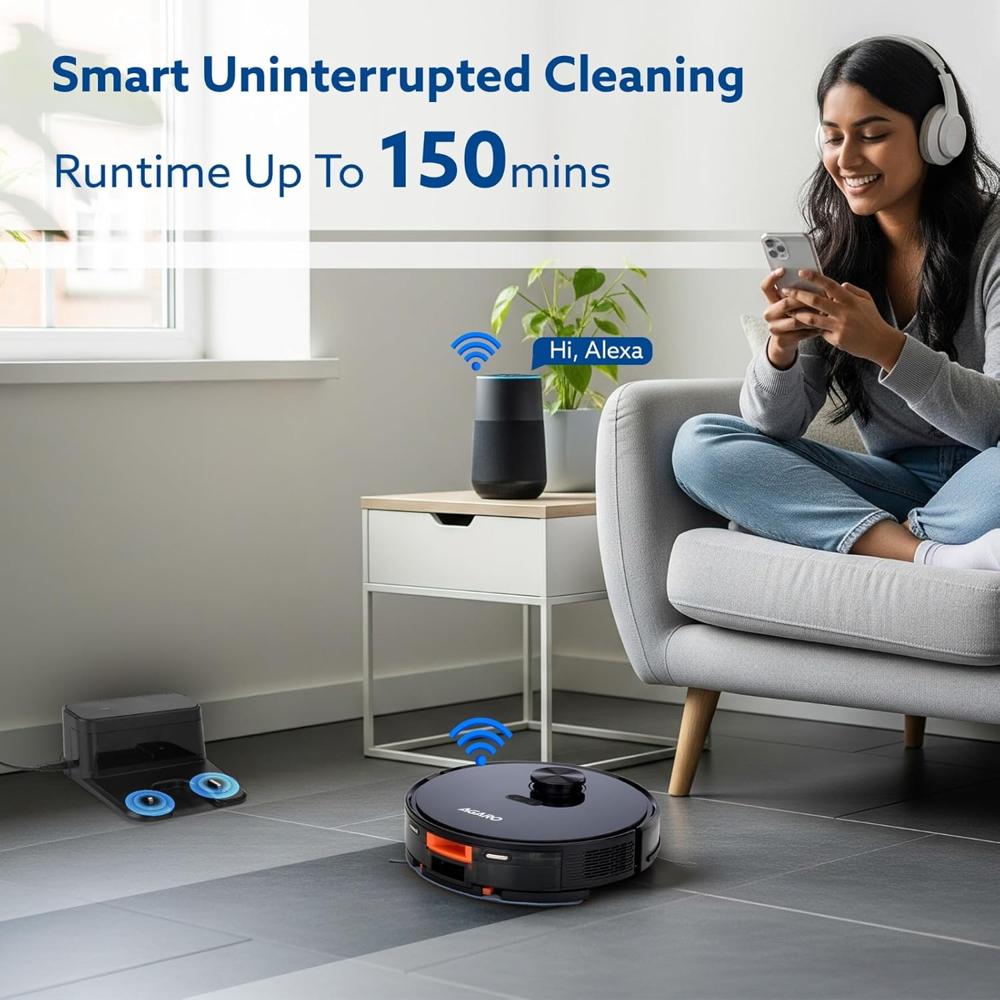 AGARO Imperial Robot Vacuum Cleaner, Dual Brush, Dry Vacuum & Wet Mop, Automatic Cleaning 34293