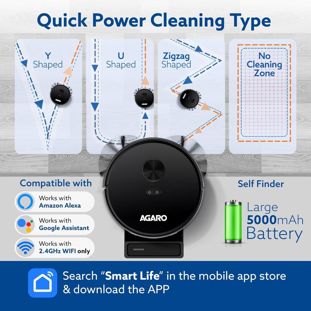 AGARO Imperial Robot Vacuum Cleaner, Dual Brush, Dry Vacuum & Wet Mop, Automatic Cleaning 34293