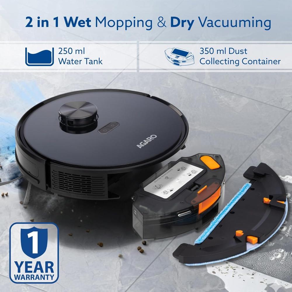 AGARO Imperial Robot Vacuum Cleaner, Dual Brush, Dry Vacuum & Wet Mop, Automatic Cleaning 34293