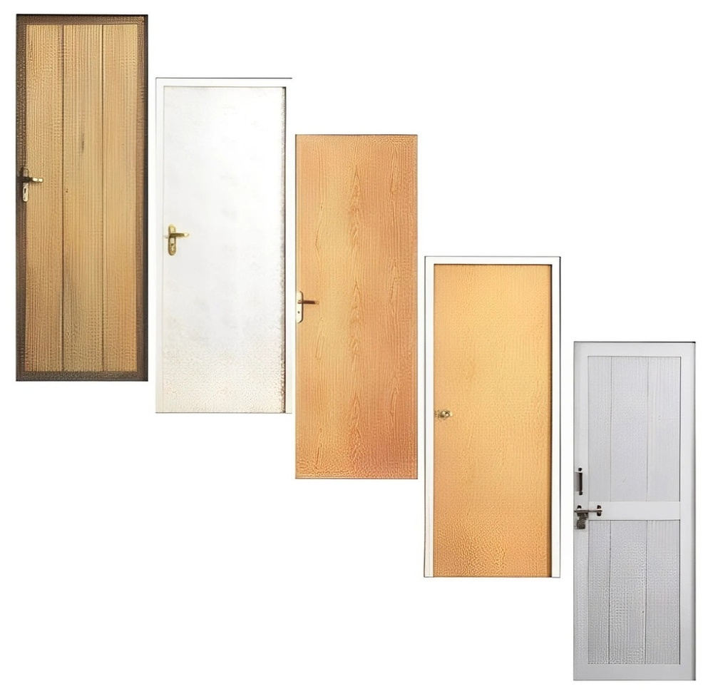 PVC Door - PVC, 2100x750mm, Brown, Rectangular Panel with Vertical Grooves, UV Resistant Coating, Waterproof, Pre-Hinged, Wood Textured Finish