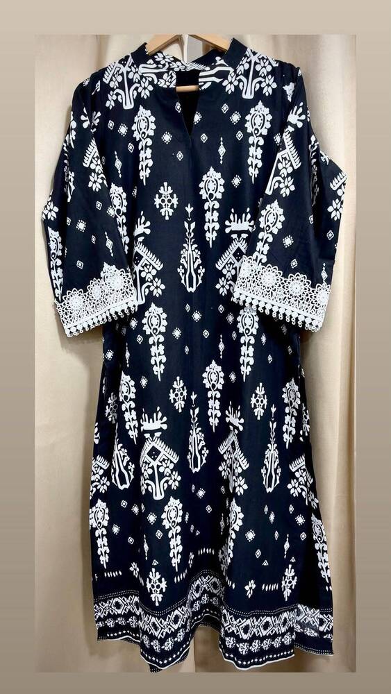 Midnight Black Geometric Kurti