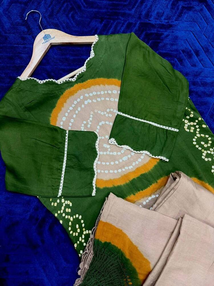 Olive Mustard Bandhani Suit