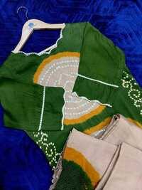 Olive Mustard Bandhani Suit