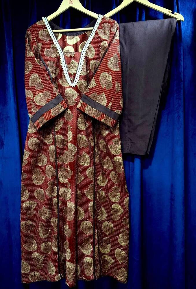 The Rust Leaf-Print Straight Suit