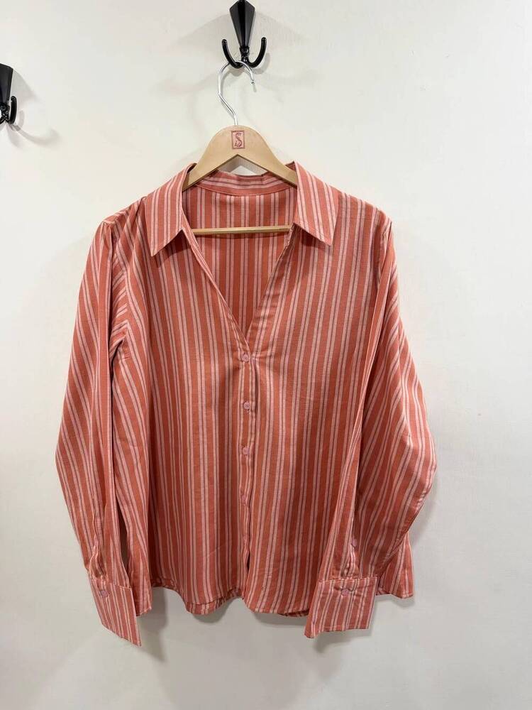 Rust 2 Cream Striped Cotton Shirt