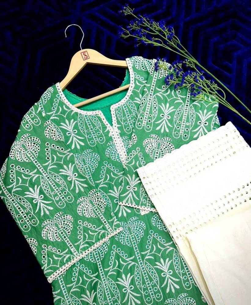 The Emerald Palm Schiffli Ladies Dress Set