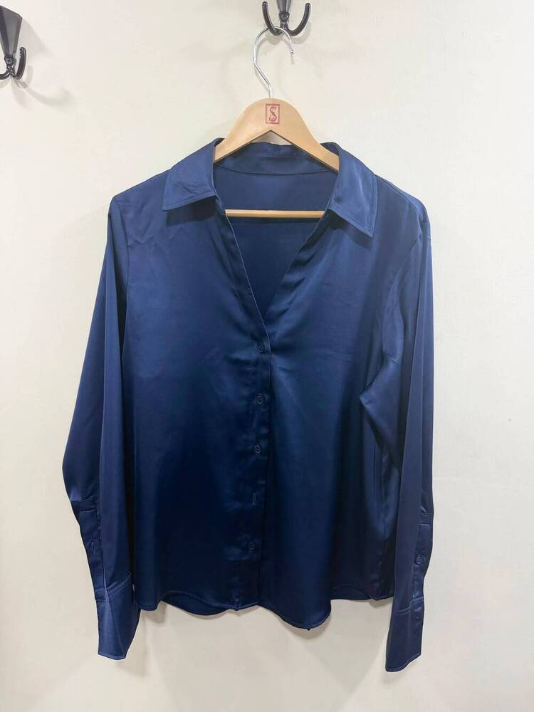 The Sapphire Satin V-Neck Blouse