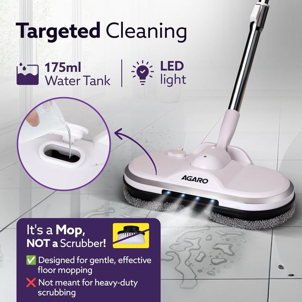 AGARO Regency Electric Spin Mop for Floor Cleaning, Mopping, Automatic Wet Mopper, Cordless, Adjustable Handle, Water Sprayer, Lightweight, for Wooden  34118