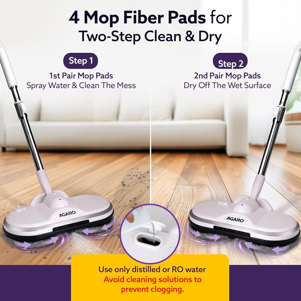 AGARO Regency Electric Spin Mop for Floor Cleaning, Mopping, Automatic Wet Mopper, Cordless, Adjustable Handle, Water Sprayer, Lightweight, for Wooden  34118