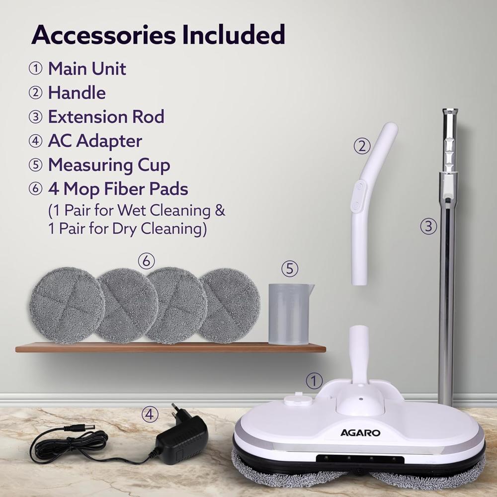 AGARO Regency Electric Spin Mop for Floor Cleaning, Mopping, Automatic Wet Mopper, Cordless, Adjustable Handle, Water Sprayer, Lightweight, for Wooden  34118