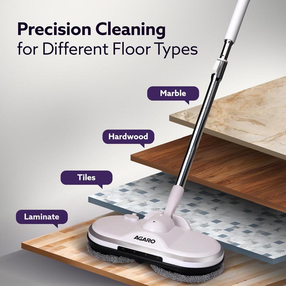 AGARO Regency Electric Spin Mop for Floor Cleaning, Mopping, Automatic Wet Mopper, Cordless, Adjustable Handle, Water Sprayer, Lightweight, for Wooden  34118