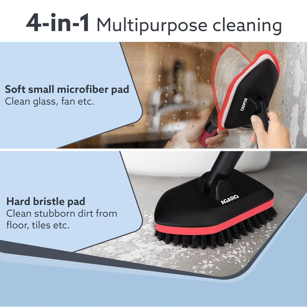 AGARO Elite Cleaning MOP Refill Set, 4 Pcs, Microfiber Pad, Scrubber Pad, Hard Bristle Pad, for Tiles, Kitchen, Toilet, Window Glass, Detachable Head, Compatible with AGARO Mop & Brush 34124