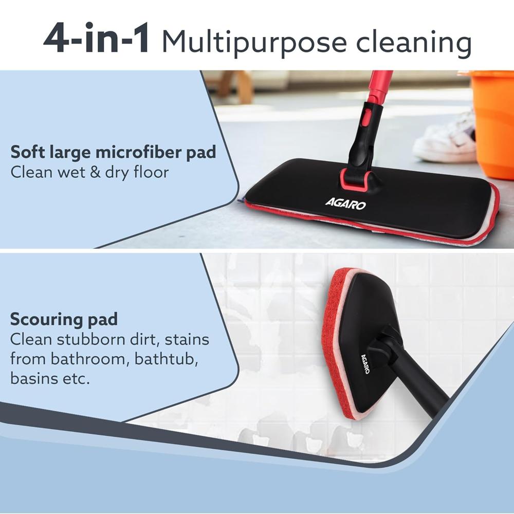 AGARO Elite Cleaning MOP Refill Set, 4 Pcs, Microfiber Pad, Scrubber Pad, Hard Bristle Pad, for Tiles, Kitchen, Toilet, Window Glass, Detachable Head, Compatible with AGARO Mop & Brush 34124