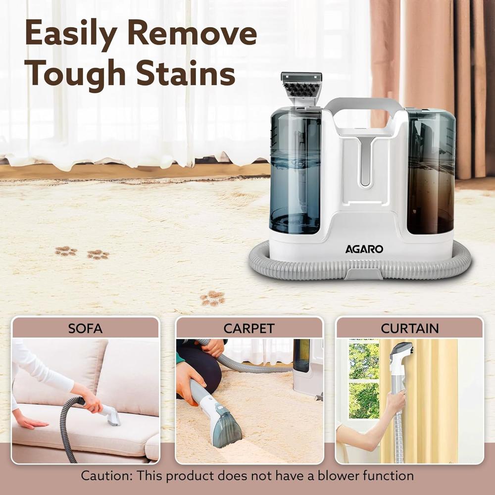 AGARO Crest Portable Spot Cleaner, Super Suction Cleaning Machine, Stain Remover, Multi-Purpose Portable Carpet and Upholstery Cleaner, with Replacement Heads, Pet Stain Vacuum 34026