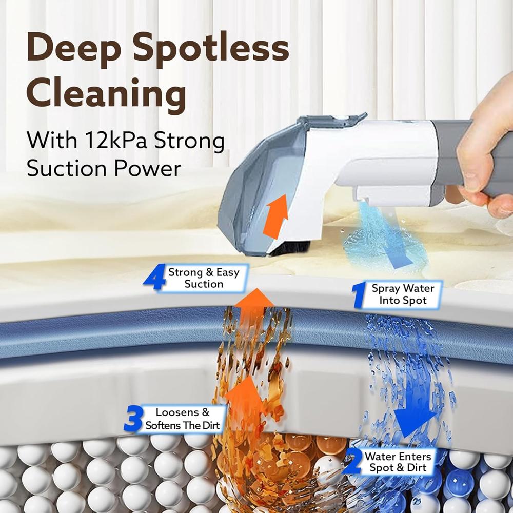 AGARO Crest Portable Spot Cleaner, Super Suction Cleaning Machine, Stain Remover, Multi-Purpose Portable Carpet and Upholstery Cleaner, with Replacement Heads, Pet Stain Vacuum 34026