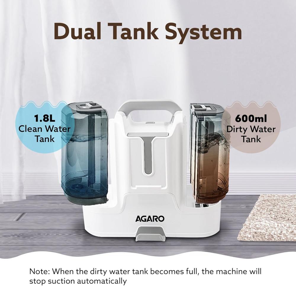 AGARO Crest Portable Spot Cleaner, Super Suction Cleaning Machine, Stain Remover, Multi-Purpose Portable Carpet and Upholstery Cleaner, with Replacement Heads, Pet Stain Vacuum 34026