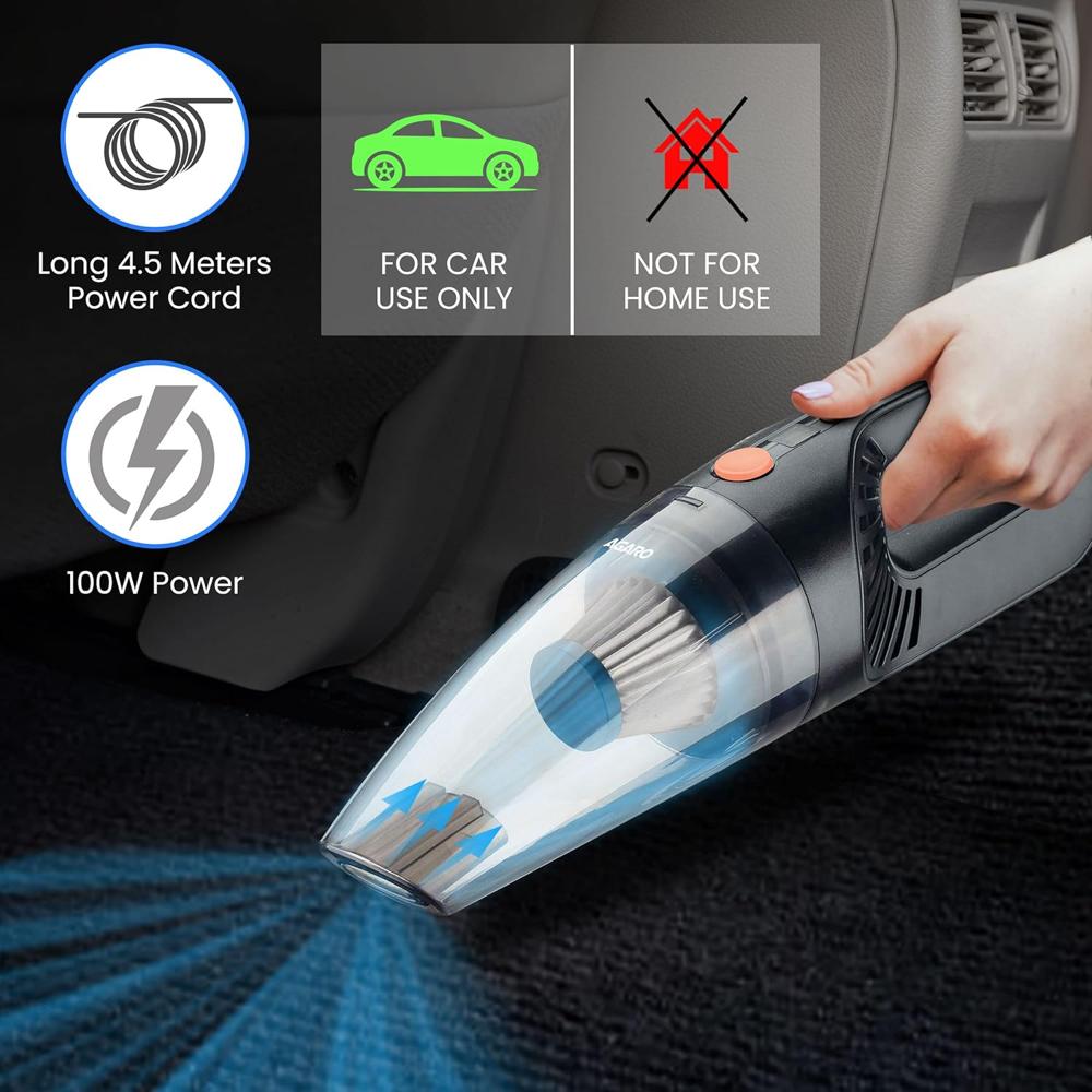AGARO Cordless Rechargeable Car Vacuum Cleaner, Portable, Handheld,100W, 5.5KPAPower Socket, Stainless Steel Filter, Black HVC1081  33739