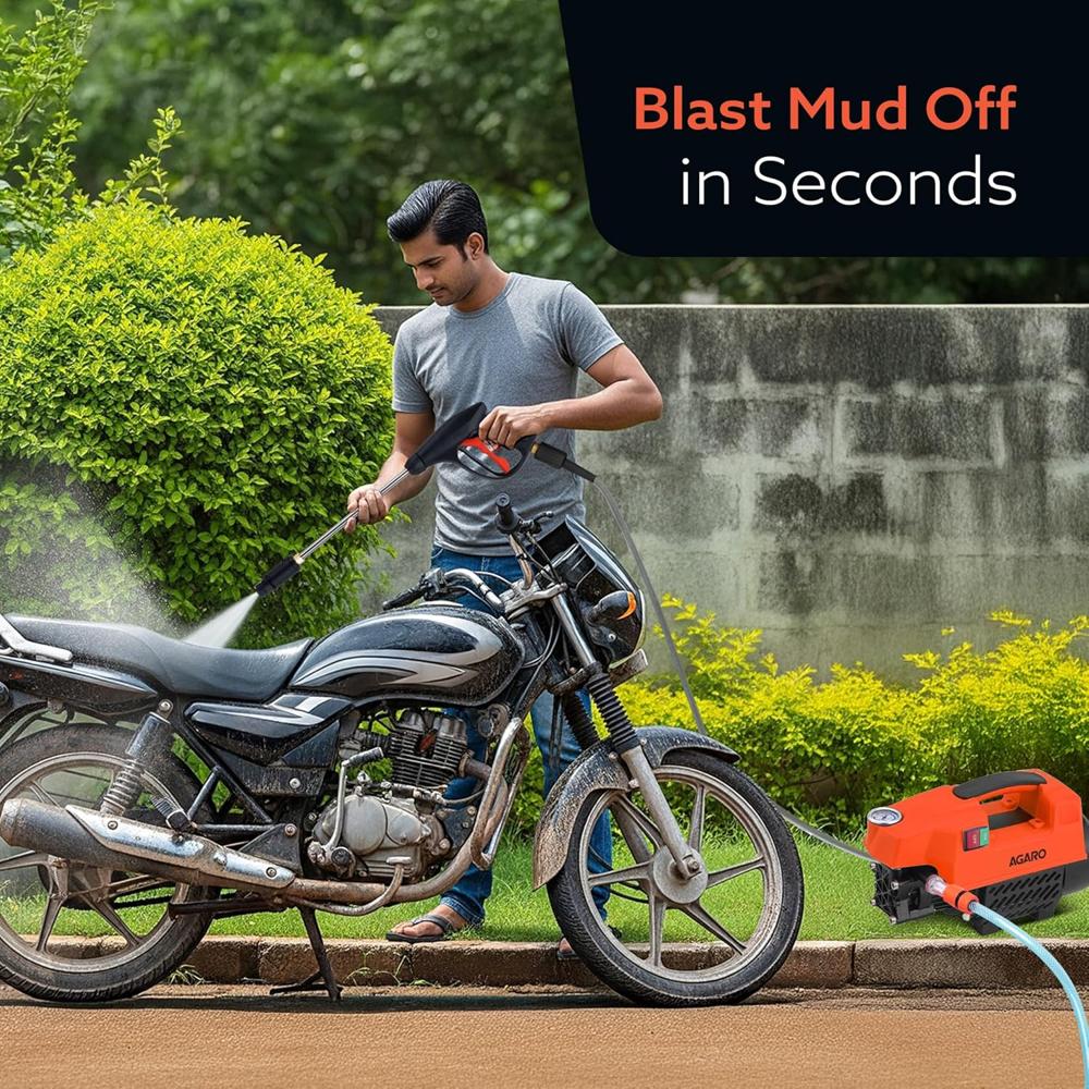 AGARO Supreme High Pressure Washer, Car Washer, 1800 Watts Motor, 120 Bars, 6.5L/Min Flow Rate, 8 Meters Outlet Hose, Portable, Car, Bike & Home Cleaning,Orange