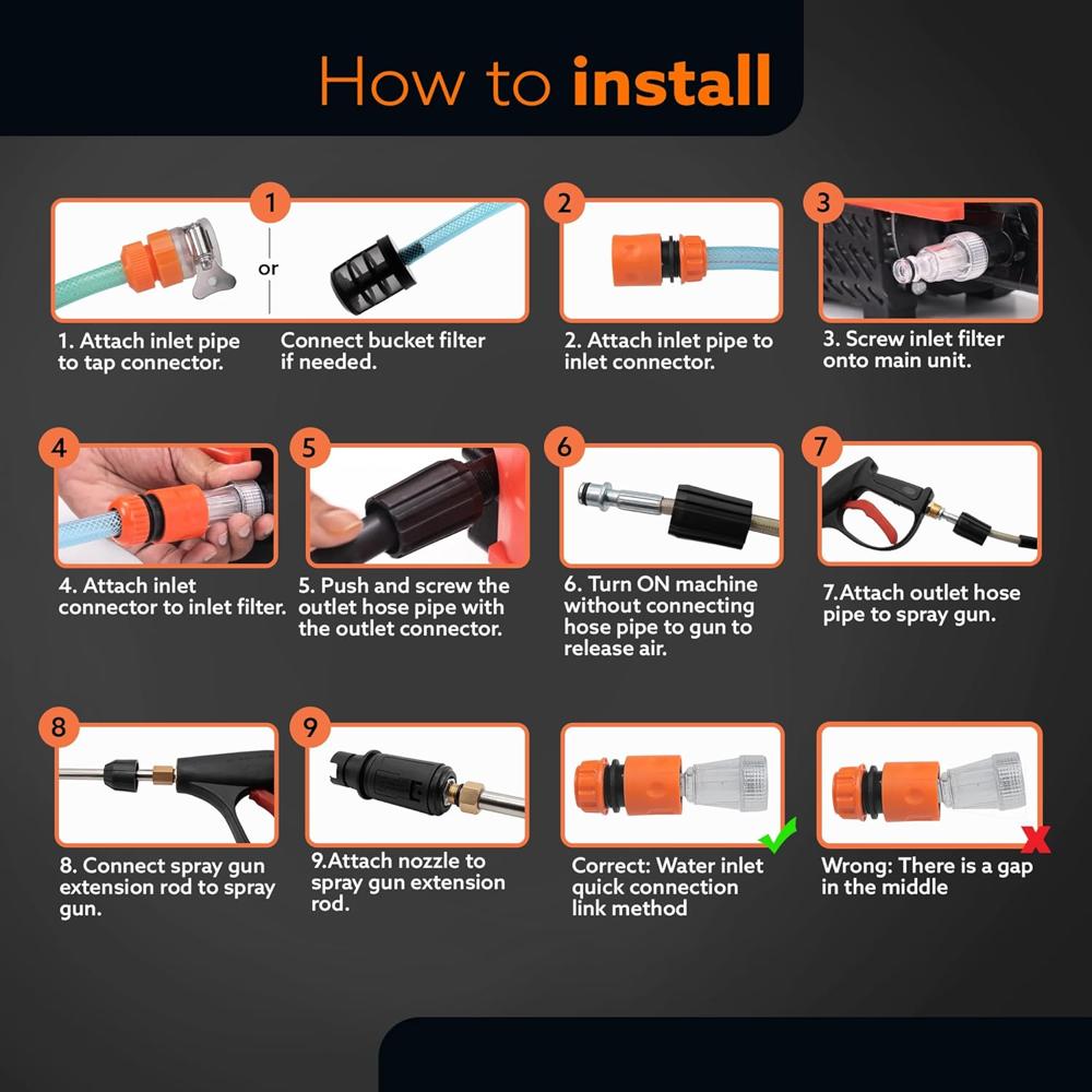 AGARO Supreme High Pressure Washer, Car Washer, 1800 Watts Motor, 120 Bars, 6.5L/Min Flow Rate, 8 Meters Outlet Hose, Portable, Car, Bike & Home Cleaning,Orange