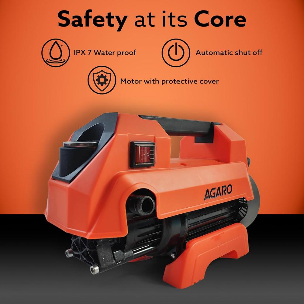 AGARO Icon High Pressure Washer, Car Washer, 1800 Watts Motor, 125 Bars, 6.5L/Min Flow Rate, 8 Meters Outlet Hose, Portable, Car, Bike and Home Cleaning Purpose 34155