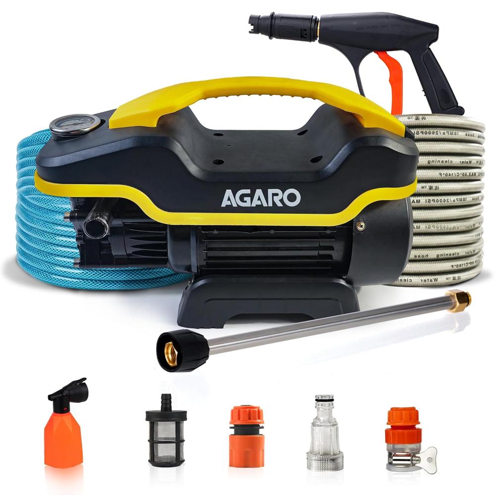 AGARO Galaxy High Pressure Washer, Car Washer, 1900 Watts Motor, 130 Bars, 7L/Min Flow Rate, 8 Meters Outlet Hose, Portable, Car, Bike & Home Cleaning Purpose, Yellow & Black 34156
